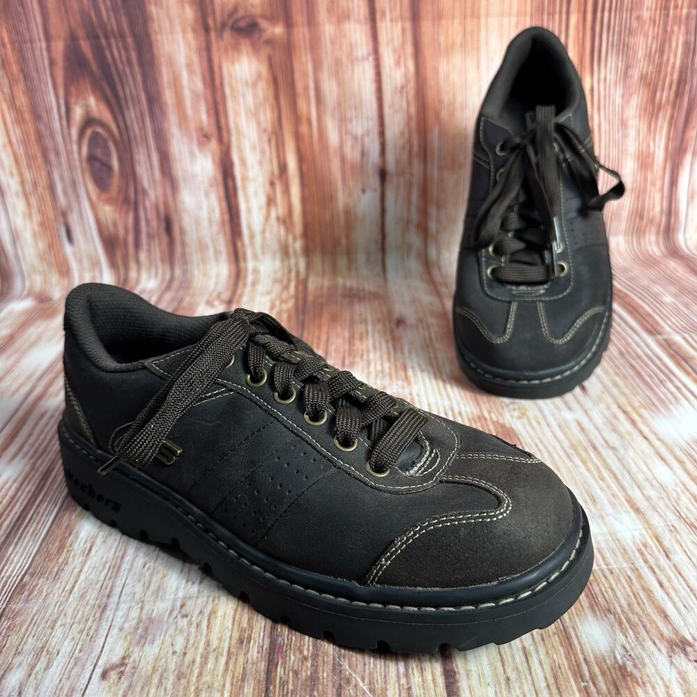 Vintage Y2K Skechers JAMMERS Size 8 Brown Suede Chunky Oxford Shoes Grunge 90s